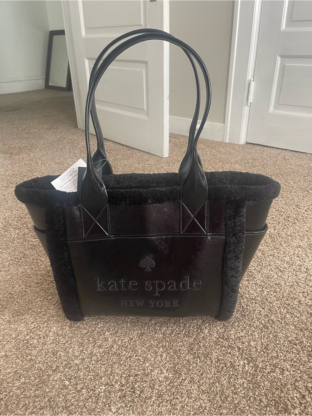 kate spade Black Shearling-Trim Tote